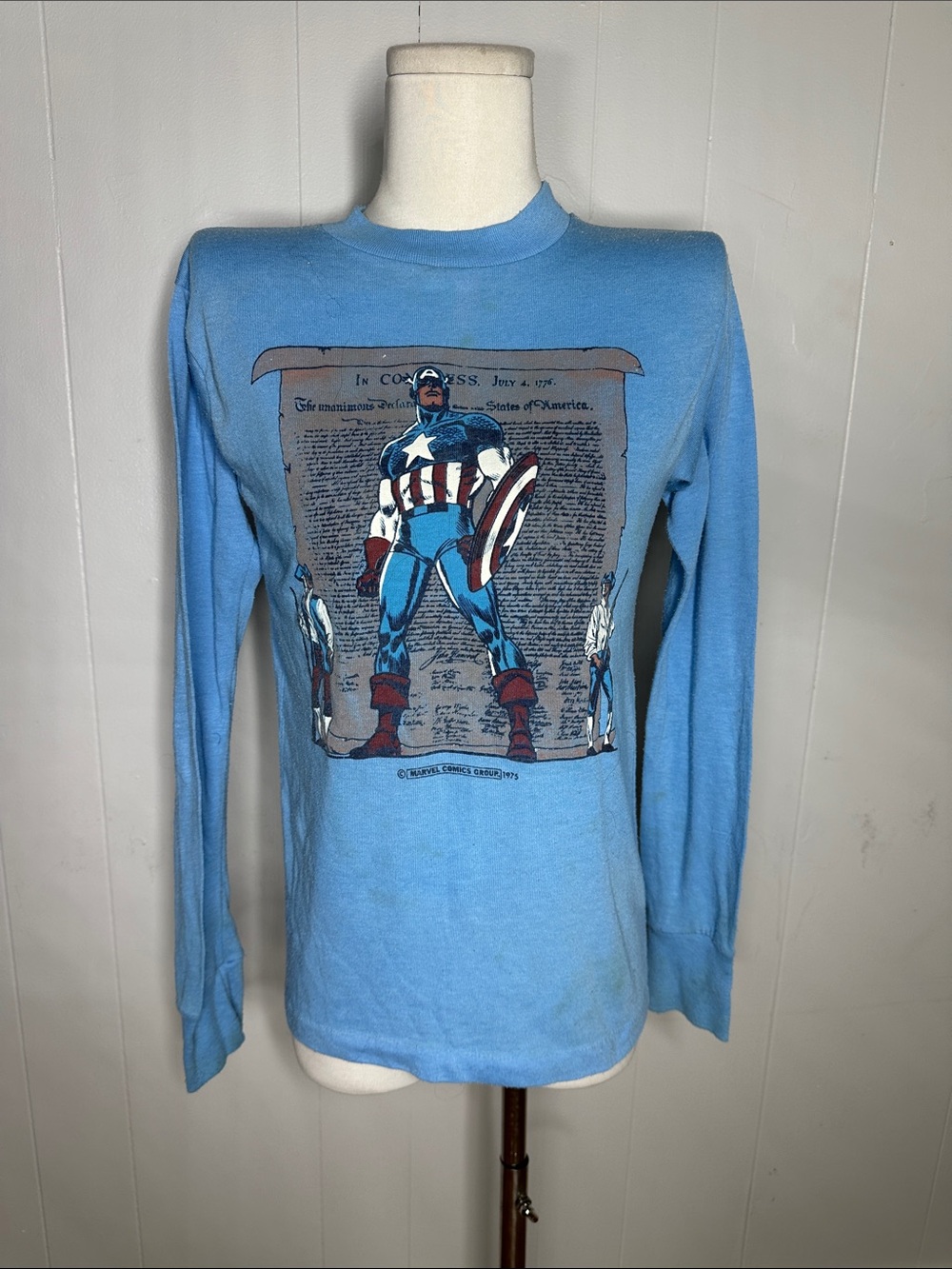 Rare Vintage 70s 1975 Captain America Bicentennial Single Stitch Long Sleeve Tee